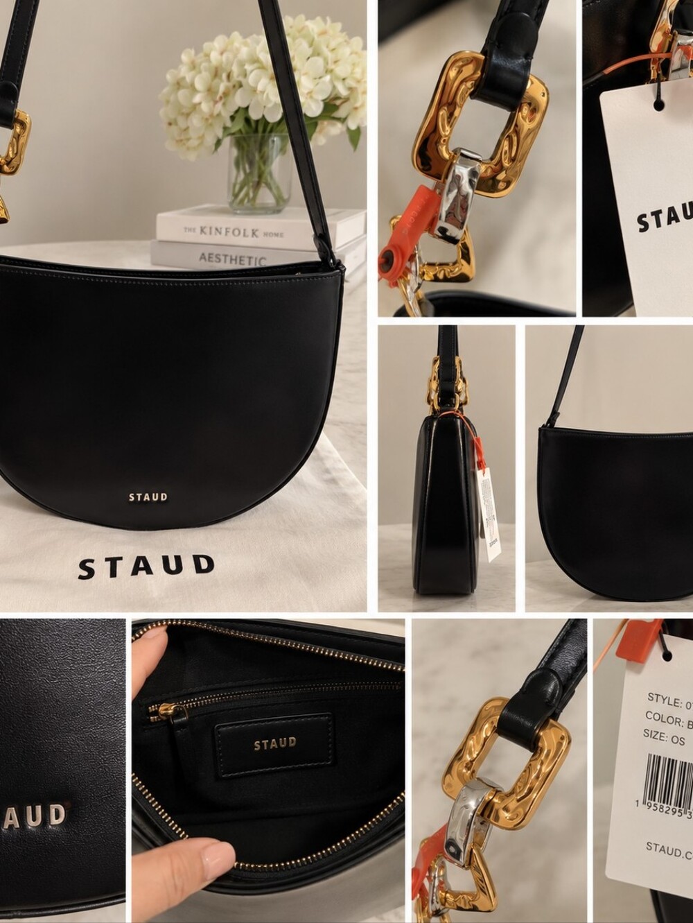 STAUD Black Shoulder Bag with Gold Hardware – New With Tags